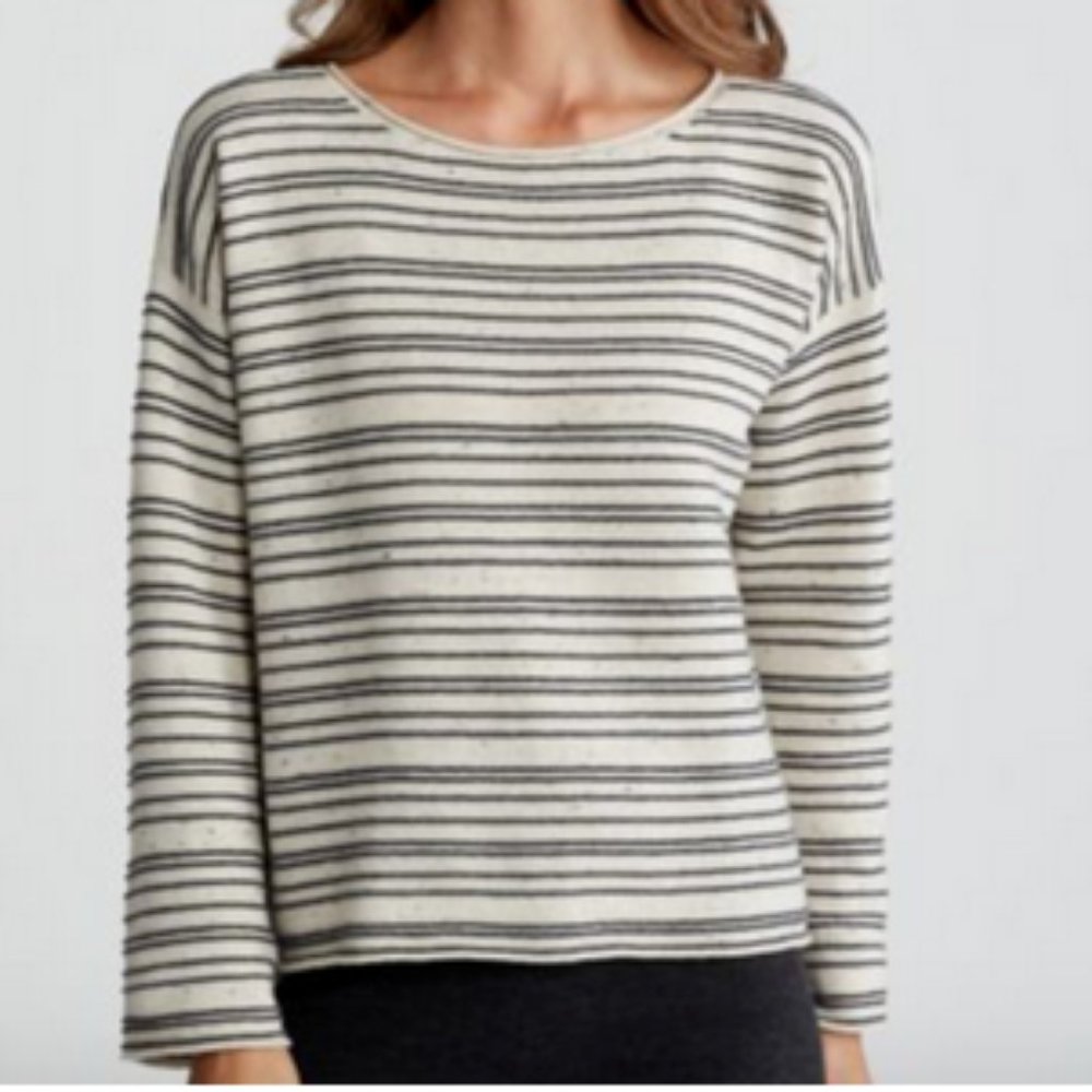 Eileen Fisher gray white textured stripe sweater